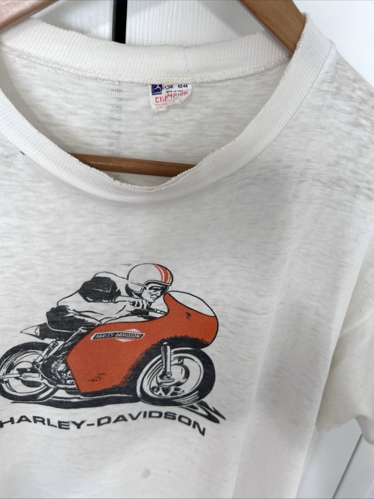 True Vintage 50s Champion Running Man Harley Davidson T Shirt Size Large gallery