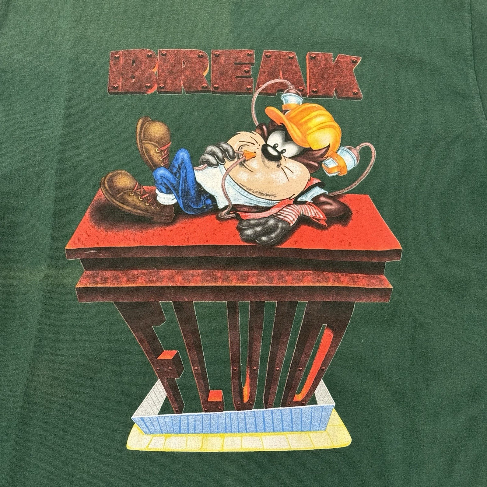 Vintage 90s Taz Tasmanian Devil T Shirt Size Large Construction worker USA