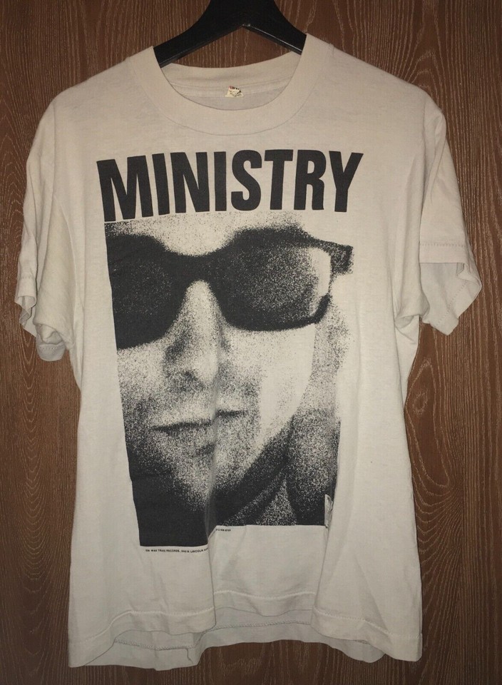 Vintage Ministry Thrashed Band Short Sleeve Unisex Tshirt S-3XL Q3147a