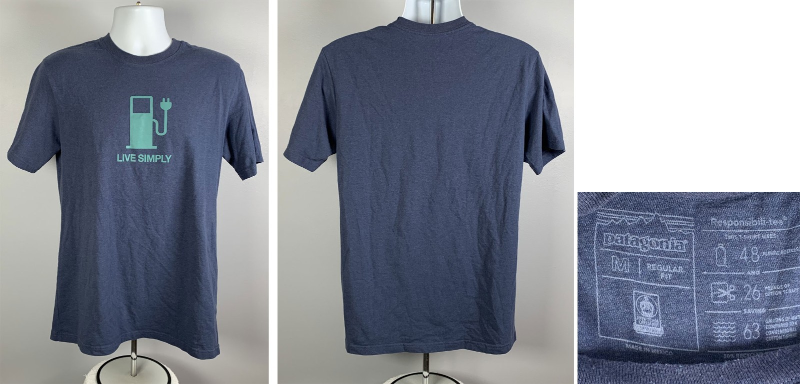 Patagonia Live Simply Power Responsibly T Shirt Mens Medium Regular Fit Blue