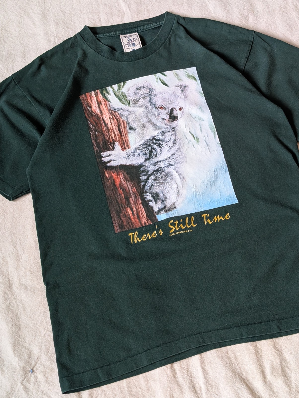Vintage 1999 Koala Animal Nature Single Stitch Green Tee Alore Size USA Large gallery