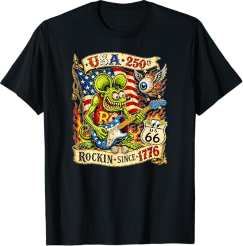 USA 250th Rat Fink US Highway 66 Guitar Flag Dice Ace Retro T-Shirt gallery