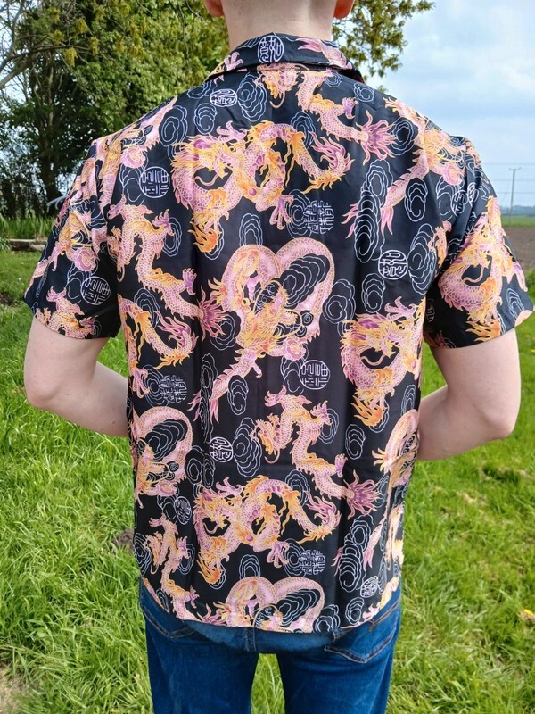 Mens Orange Pink Dragon Black Short Sleeve Hawaiian T Shirt Summer Holiday Large gallery
