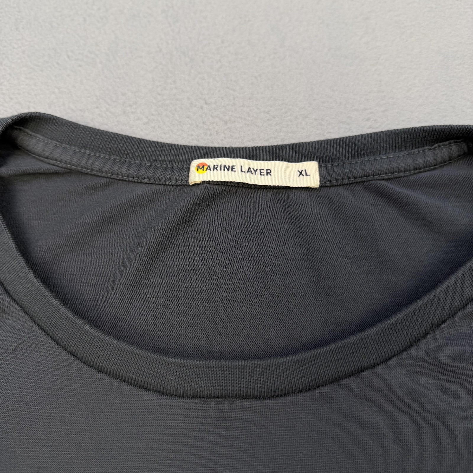 Marine Layer Shirt Mens XL Gray Solid Logo Crewneck Tee Soft Cotton Blend USA gallery