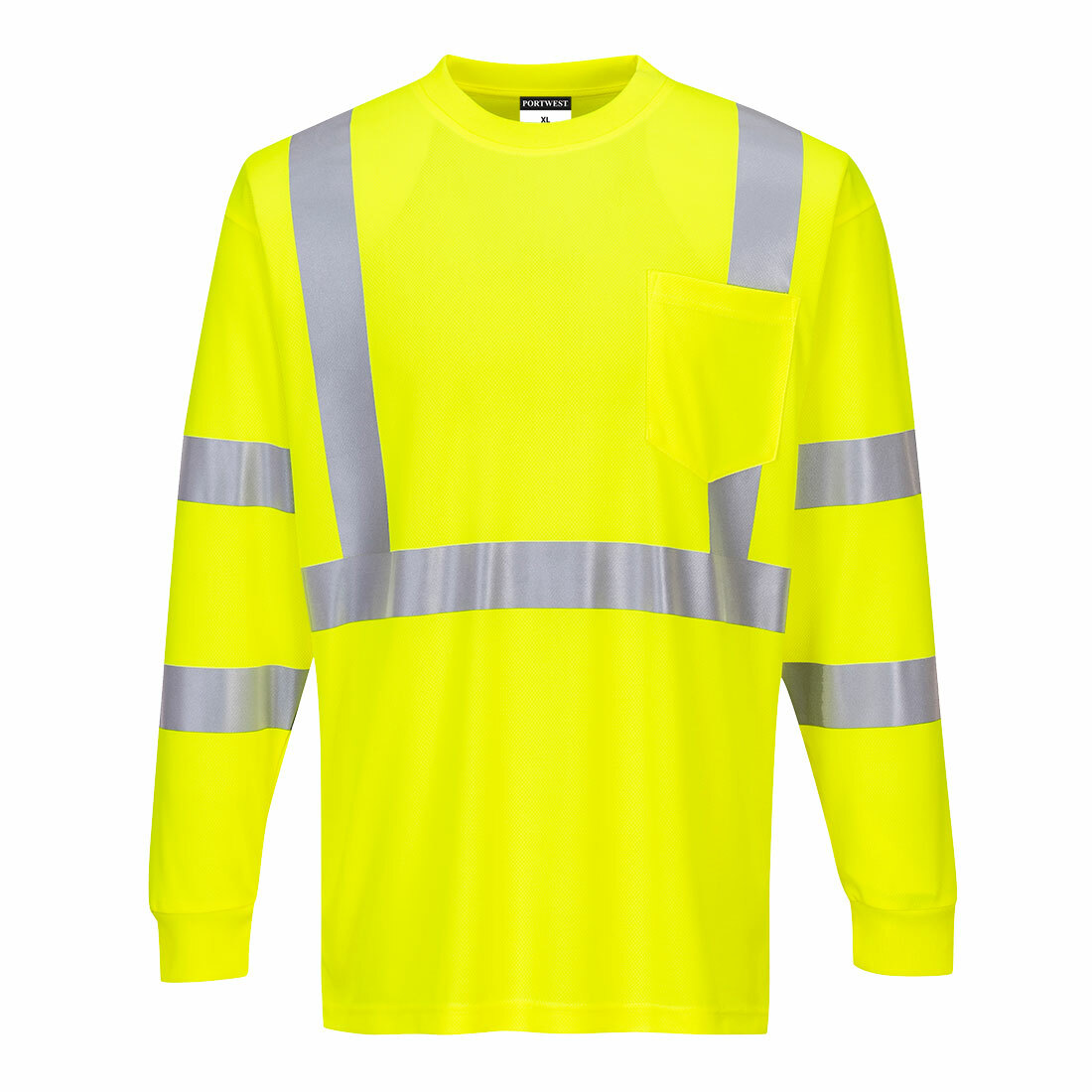 PORTWEST YELLOW HI VIS LS POCKET T-SHIRT RIBBED CUFFS SIZE S-6X S192*