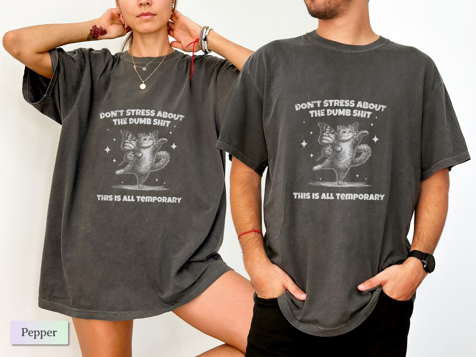 Don’t Stress About Dumb sh*t, Unisex Comfort Colors® Shirt, Butterfly Cat,CE234 gallery