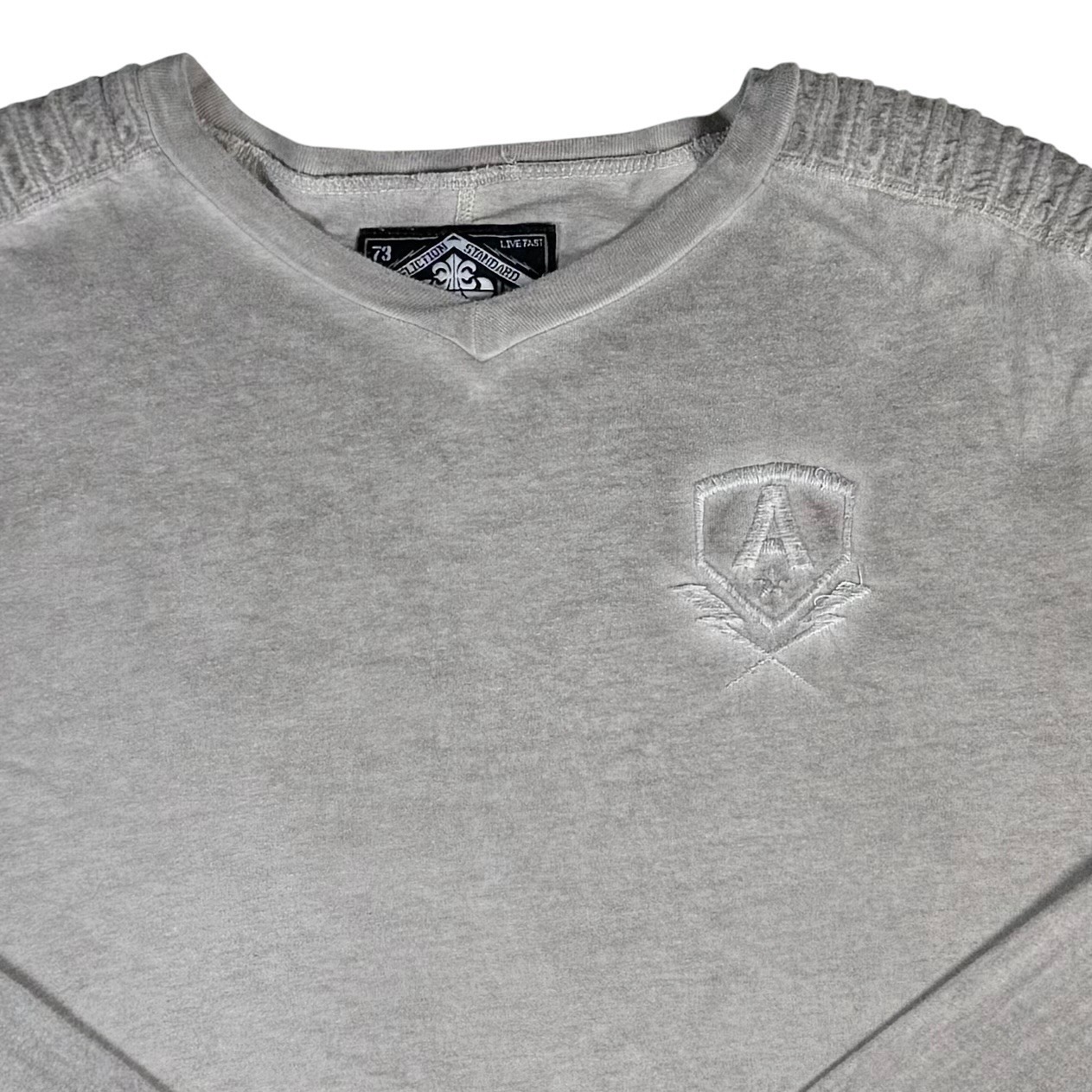 VTG Y2K Affliction Thermal Long Sleeve Shirt Men’s M Gray Biker Grunge USA Made gallery