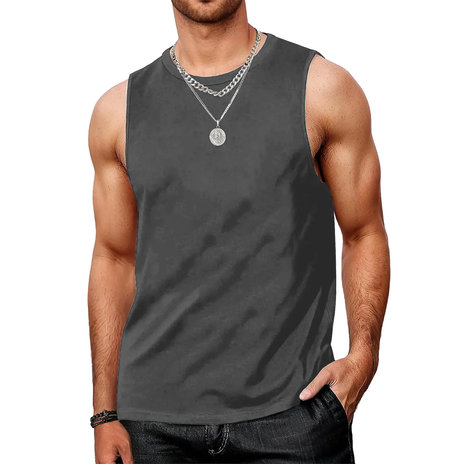 Men's Tank Tops Sleeveless Quick Dry Polyester Solid Color Summer Beach Sports gallery