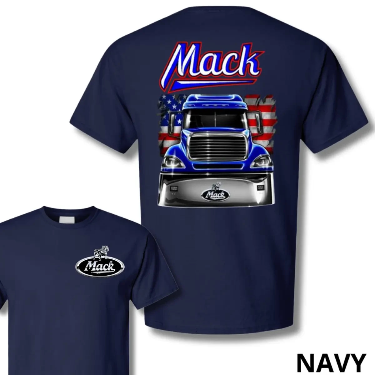 Mack Truck T-Shirt, Bold American Flag Graphic Tee, Soft Cotton Blend Shirt gallery