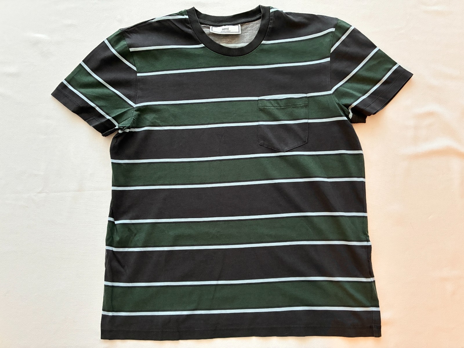 AMI Paris Blue and Green Striped T-shirt gallery