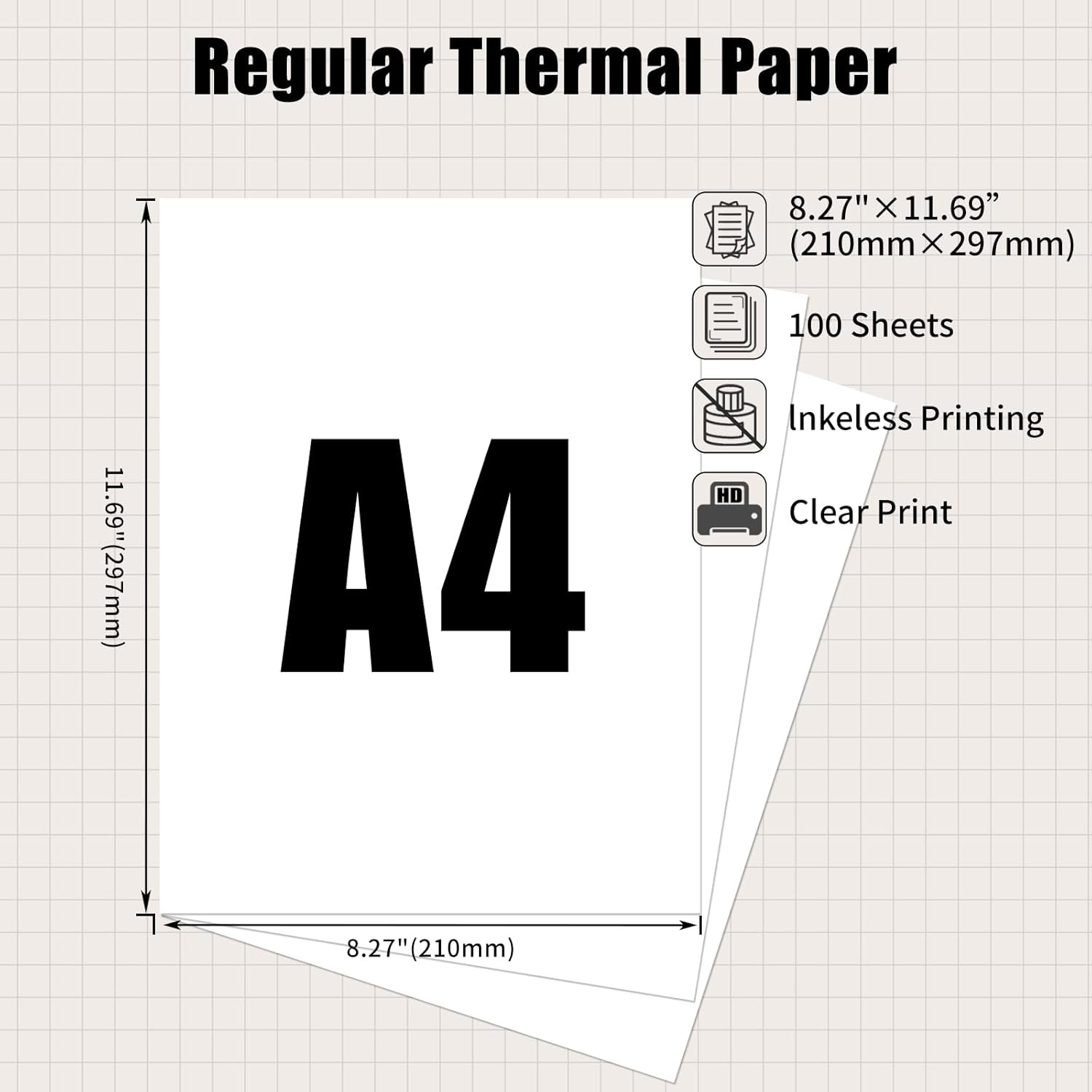 A4 Thermal Paper, Thermal Printer Paper for Portable Printer, Compatible with M0