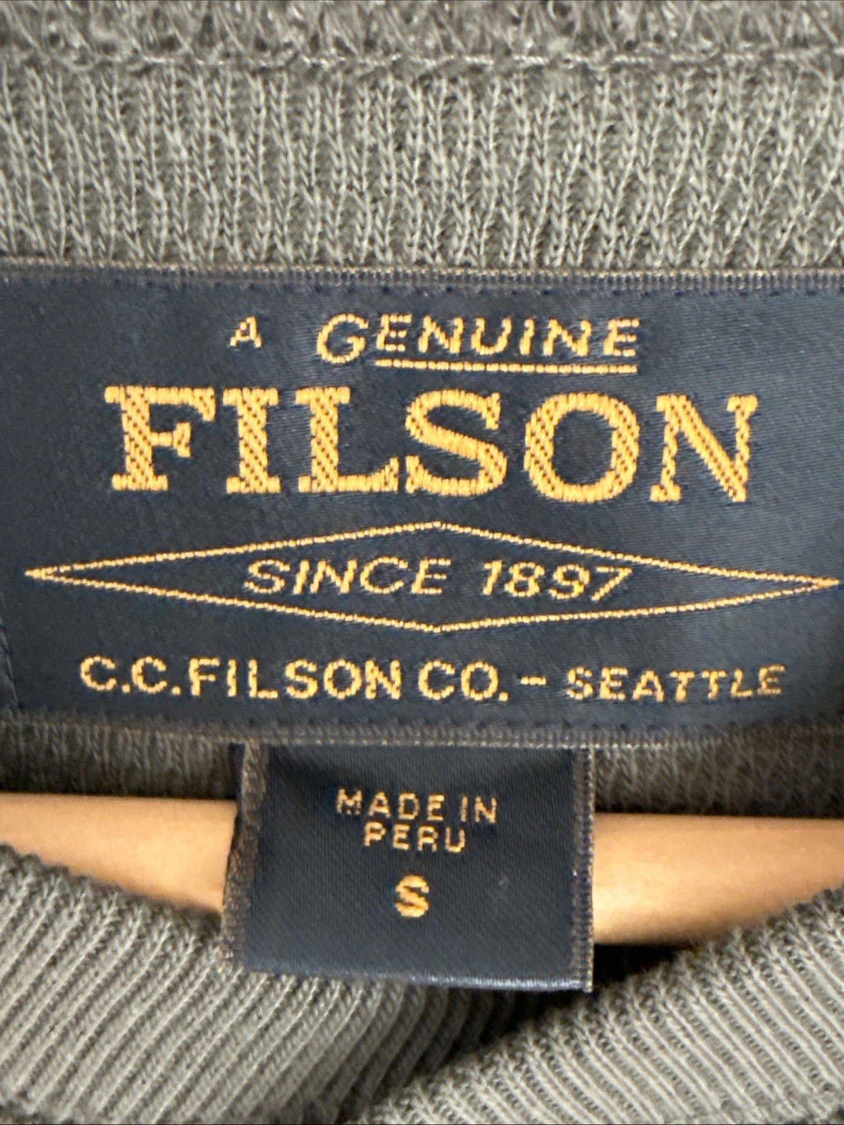 FILSON Men’s Mossy Rock Green Thermal Henley, Size Small, Heavy Waffle Knit gallery