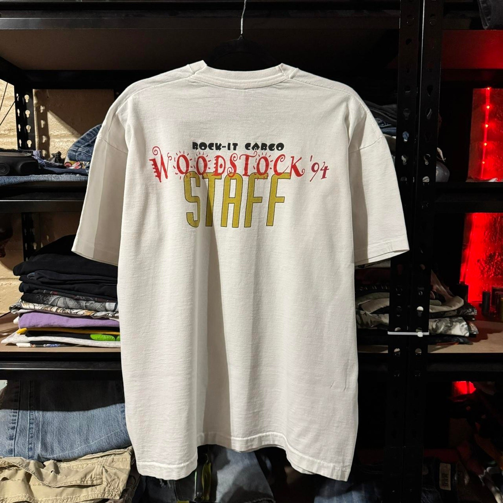 VINTAGE 94’ Woodstock SINGLE STITCH White Rock It Cargo Graphic Staff Tee - XL gallery