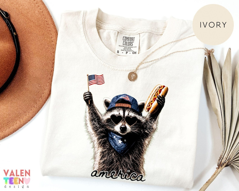 Comfort Colors Feral Raccoon Shirt Patriotic USA Funny 4th of July Tee gallery
