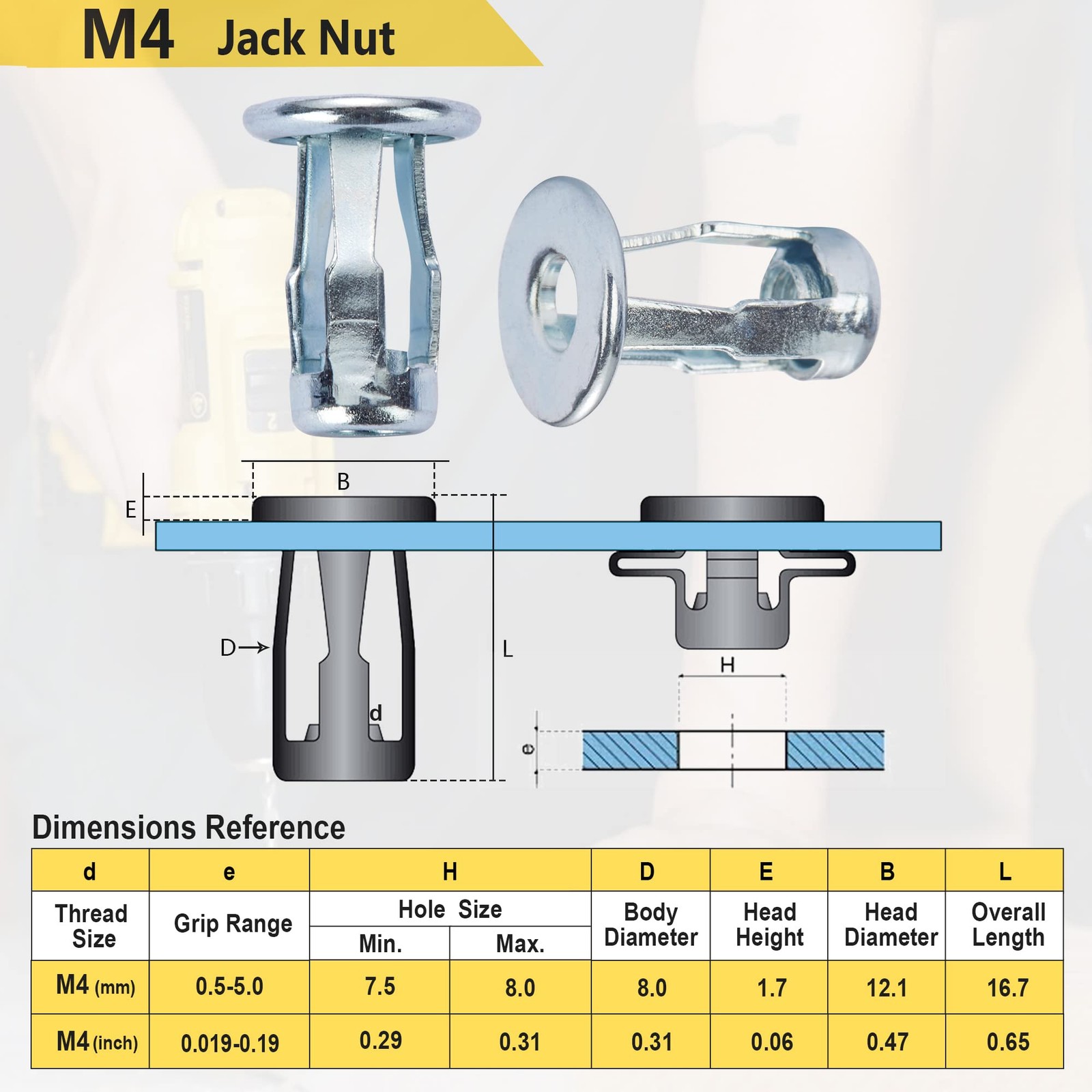 M4 Jack Nut with Installation Tool Threaded Insert Petal Nuts Nutserts Jacknu…