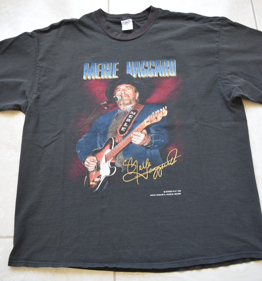 Vintage 1998 Thrashed Merle Haggard Shirt Tee XL Rare Country Tour Telecaster gallery