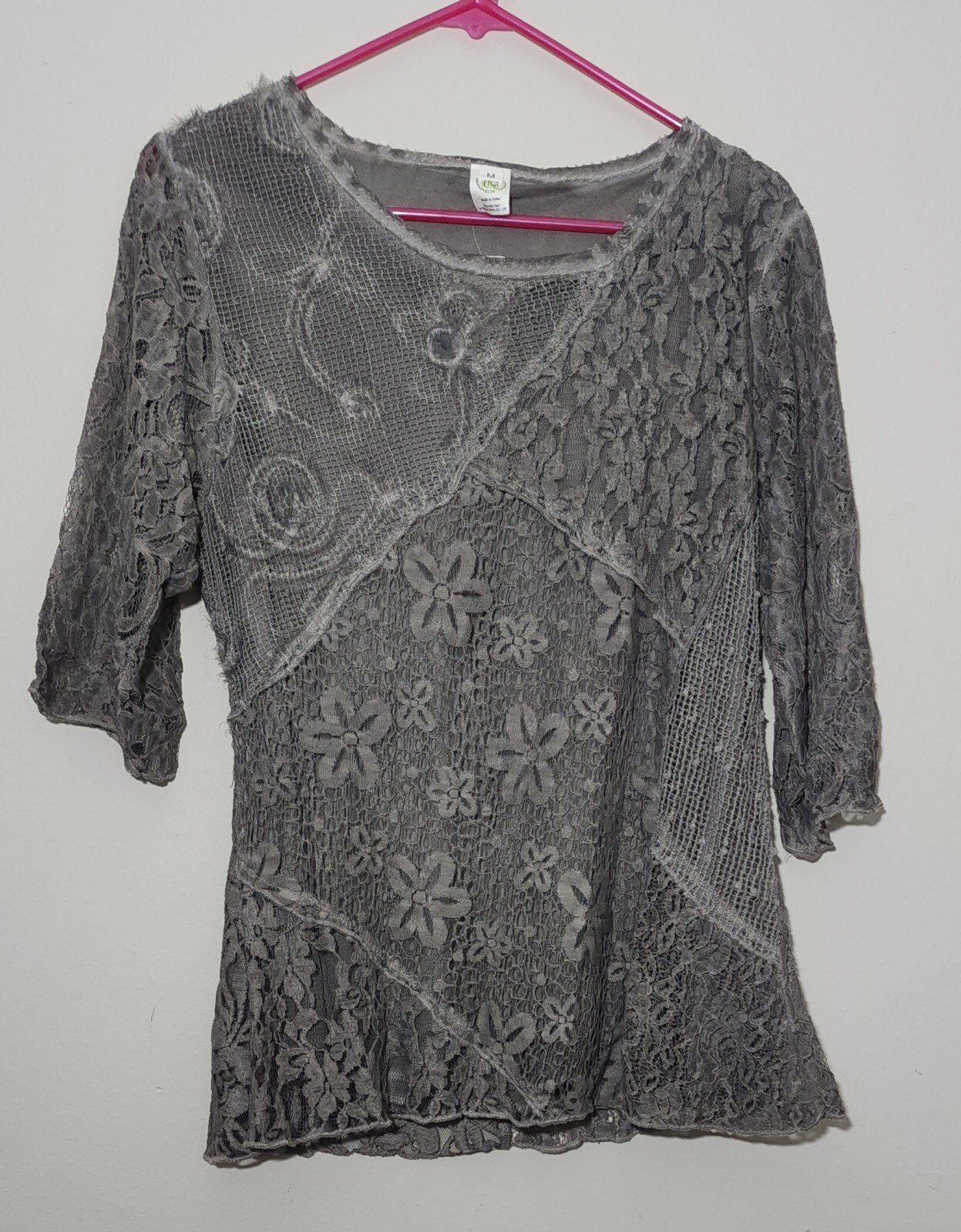 Womens Gray Lace Blouse Flower Lace Shirt Medium This And That Ordinary gallery