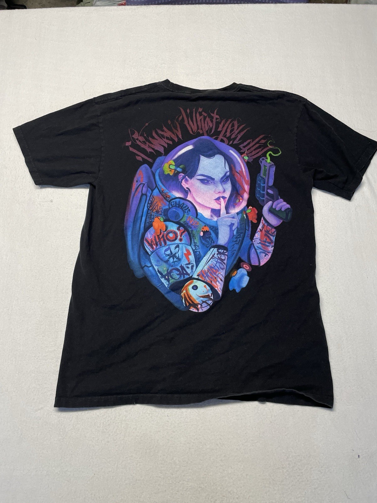 stay cold apparel Tshirt I know What You Did Space Girl Grafitty Size Large Blac gallery