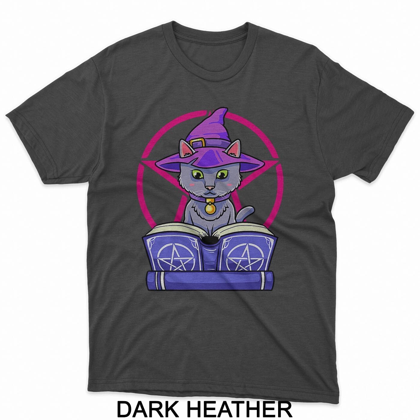 Witch Cat Spell Book Occult Pentagram Magic Familiar T-Shirt gallery