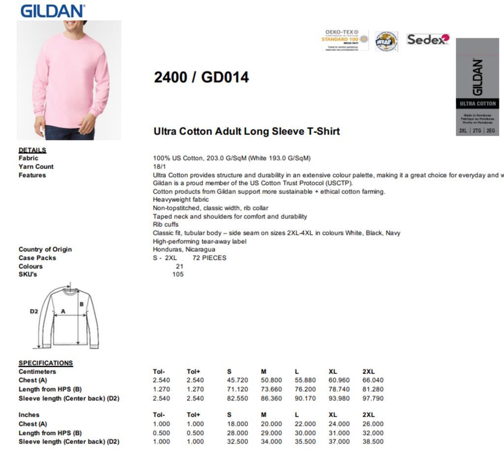Gildan Mens Plain Long Sleeve Crew Neck Ultra Cotton T Shirts, Tops | S-2XL gallery