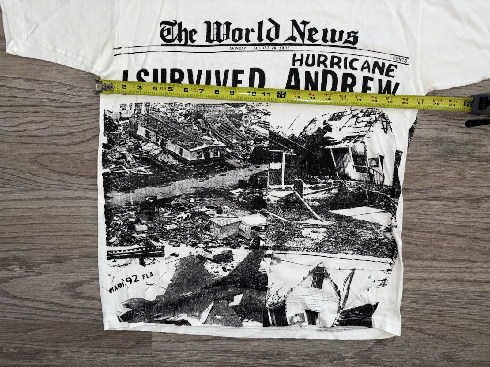 Vintage Hurricane Andrew All Over Print World News T-Shirt Mens (L) USA 90’s gallery