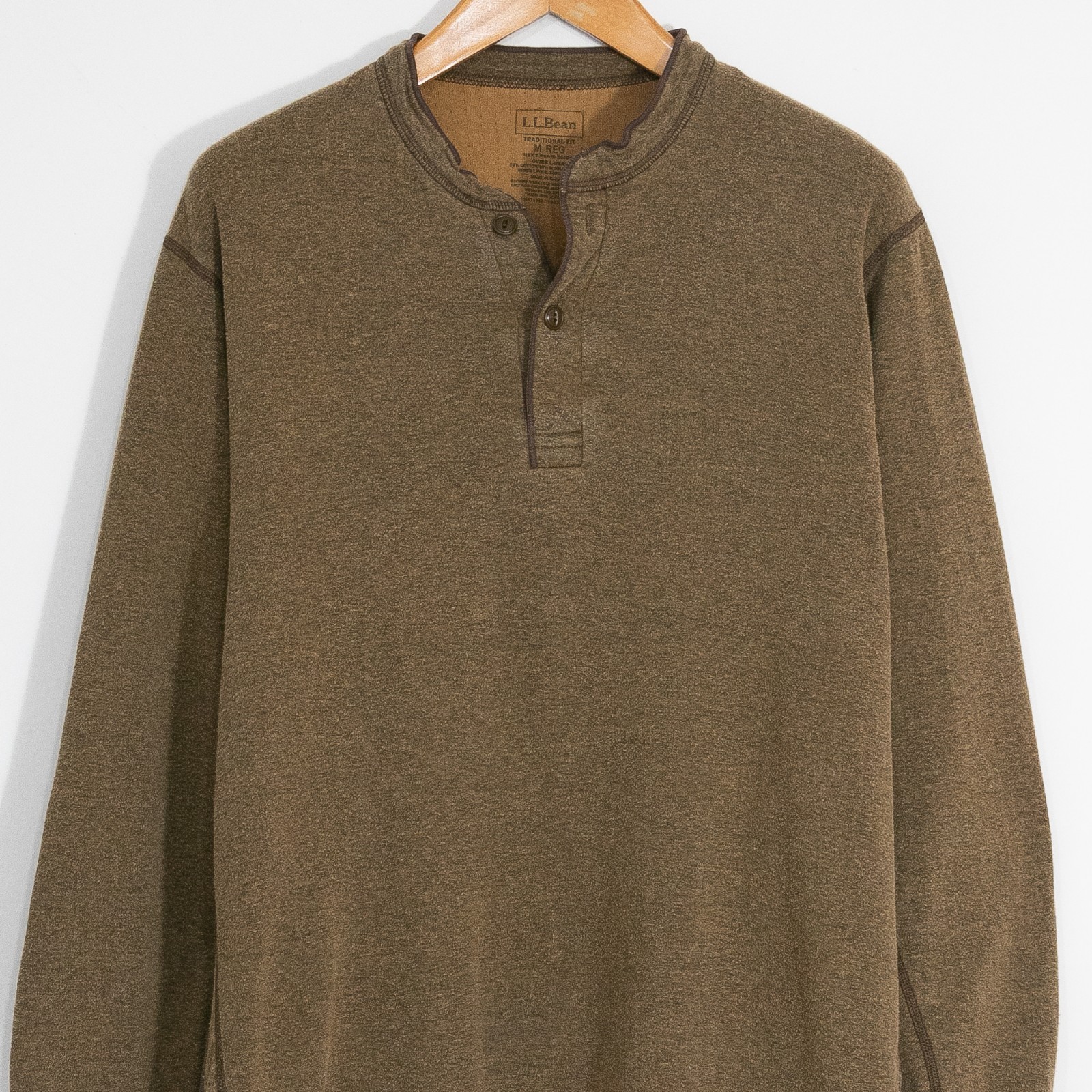 LL Bean Wool Blend Henley Thermal Shirt Mens Medium - Long Sleeve Dark Brown gallery