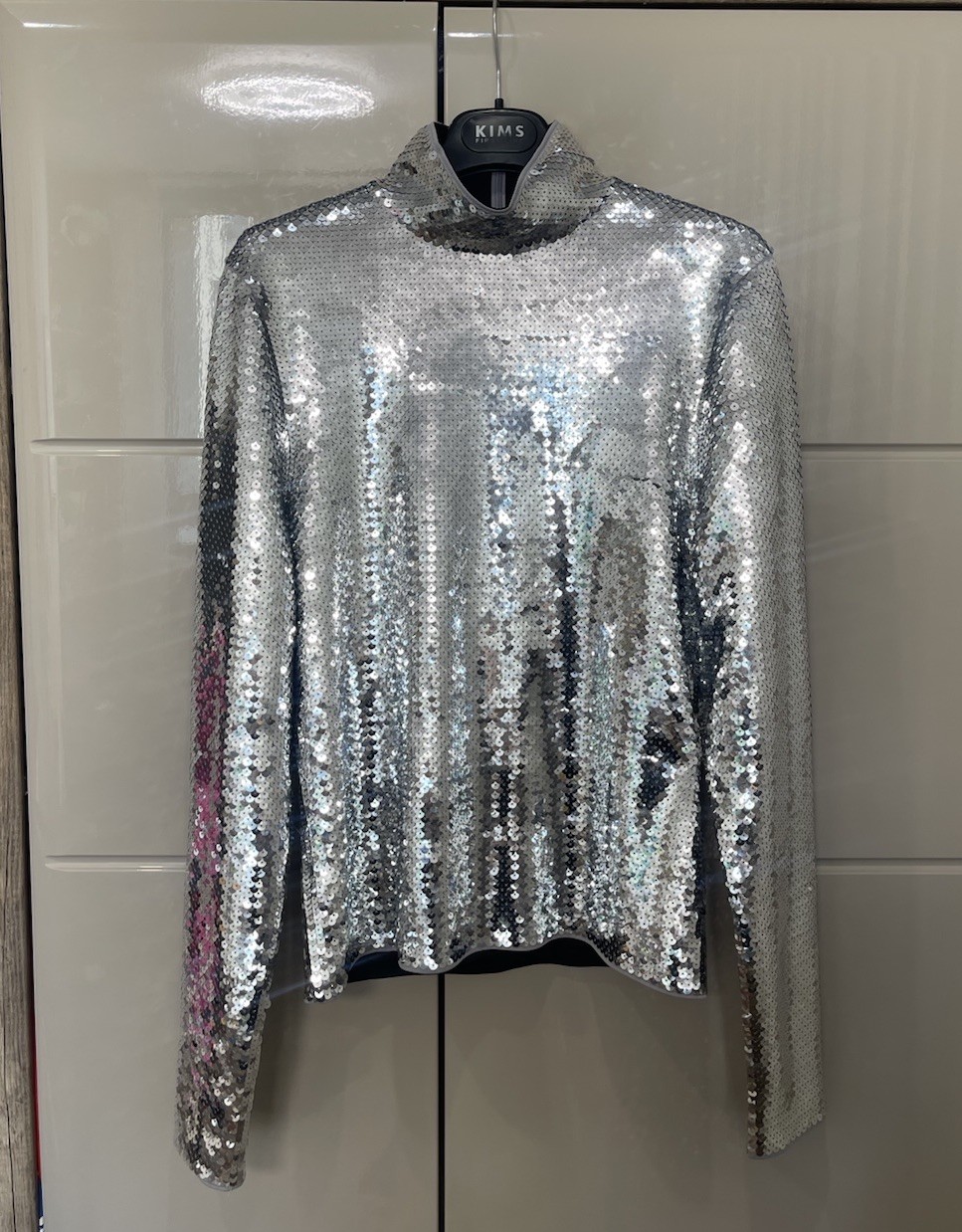 Paco Rabanne X H&M Men’s Silver 1/4 Zip Sequined Top T-Shirt Sweater Sz M gallery