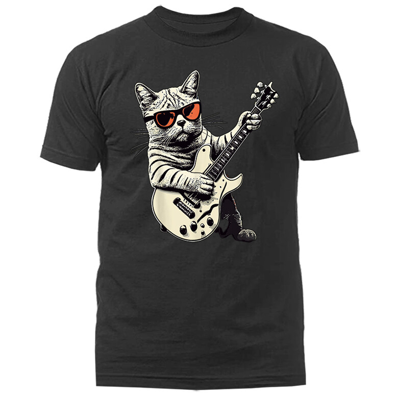 Cat Playing Guitar Rock Music Band Funny Animal Kitty T-shirt