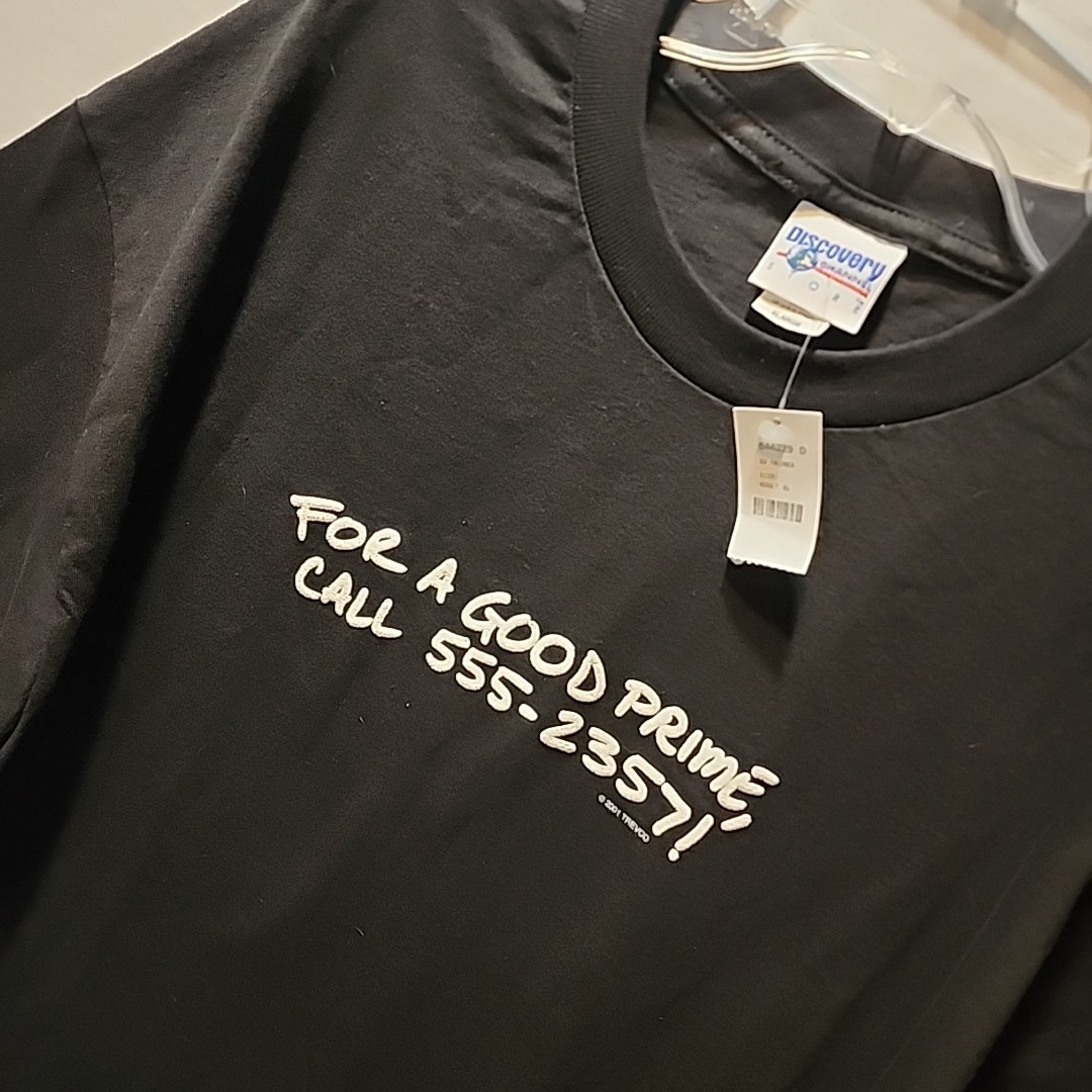 NWT '01 Vintage Discovery Channel Store 'For A Good Prime' Math Joke T-Shirt XL gallery