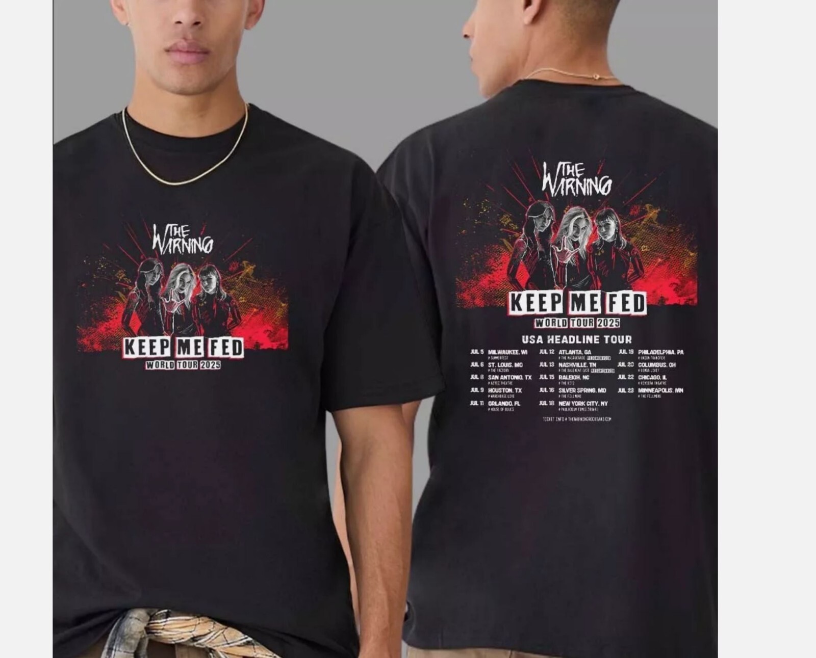 The Warning Band Keep Me Fed World Tour 2025 T-Shirt S to 5X, fan gift gallery