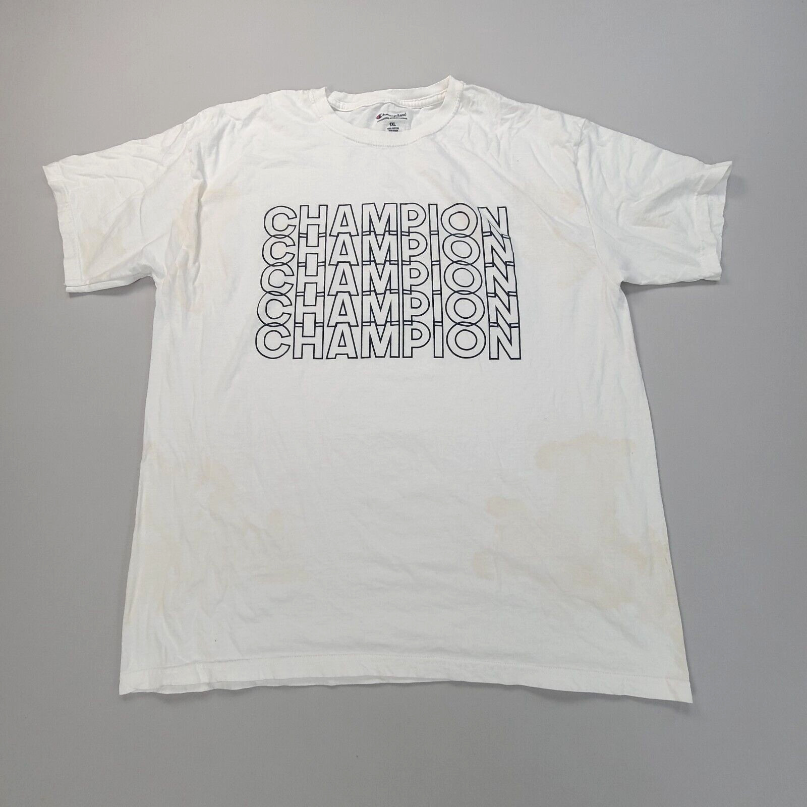 Champion Shirt Mens 1 Extra Large 1XL White Spell Out Outdoors