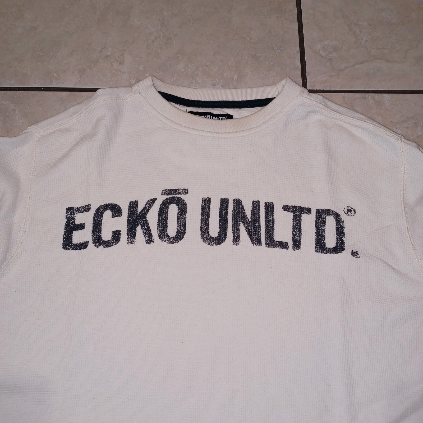 Ecko Ultd Embroidered Waffle Knit Thermal Long Sleeve Sz L White Y2K gallery