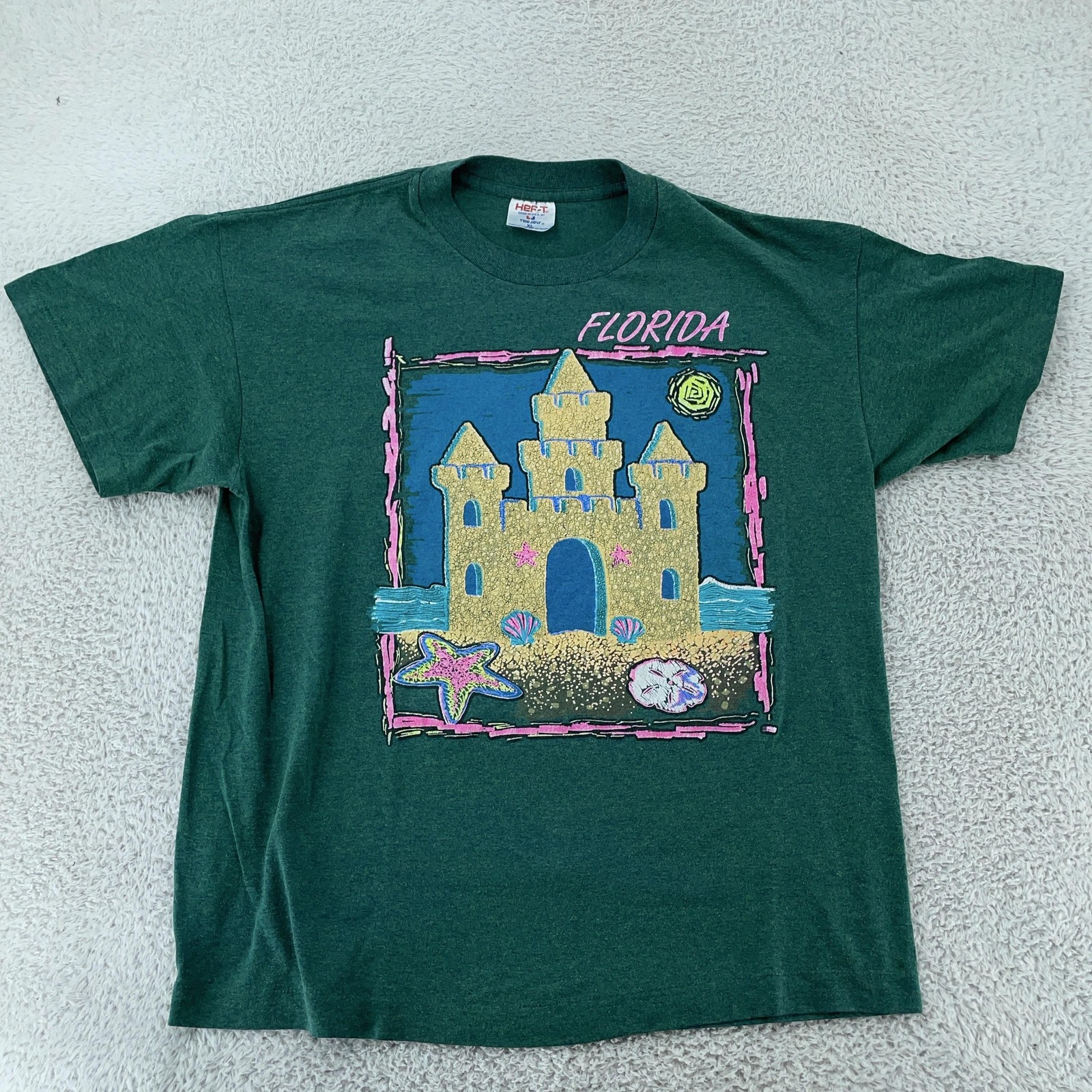 Vintage Florida Shirt Large Green USA Sandcastle Beach Surf 90s Ocean Sea Shell gallery
