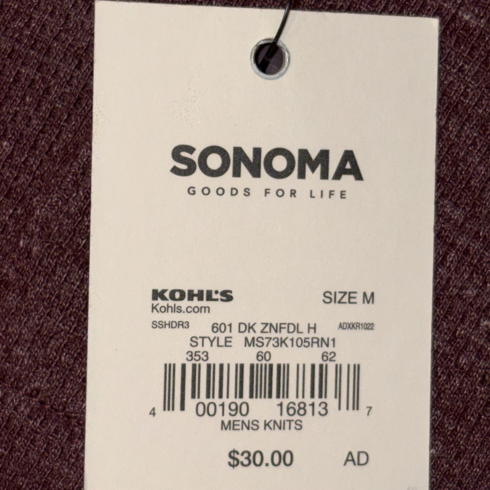 Sonoma Thermal Henley Shirt Men M Maroon Extra Soft Cotton Stretch Warm Gift NWT gallery