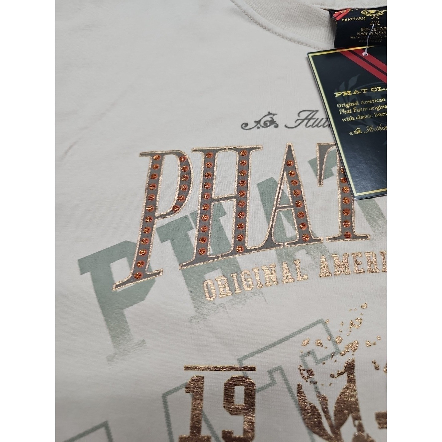 Phat Farm Mens Vintage Beige Graphic Design Retro Shirt 90s Y2K Hip Hop Sz 4xl gallery