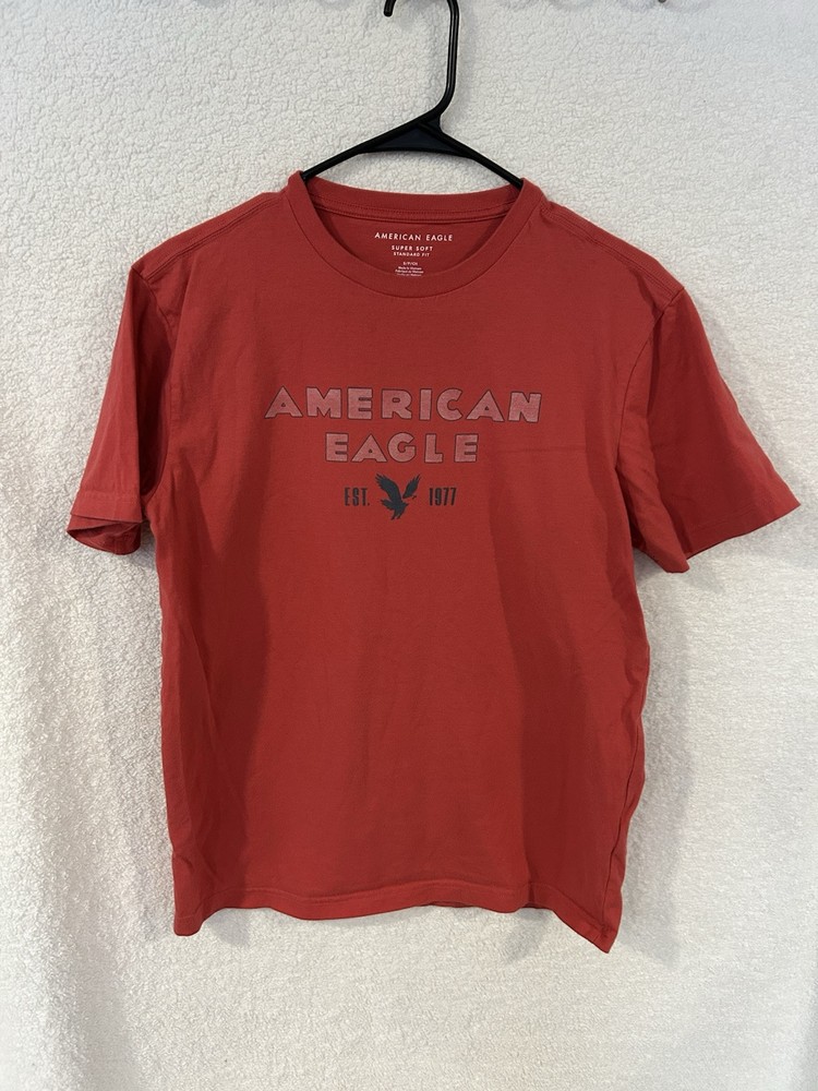 AMERICAN EAGLE Graphic Short Sleeve T-Shirt Size Small Maroon USA 1977