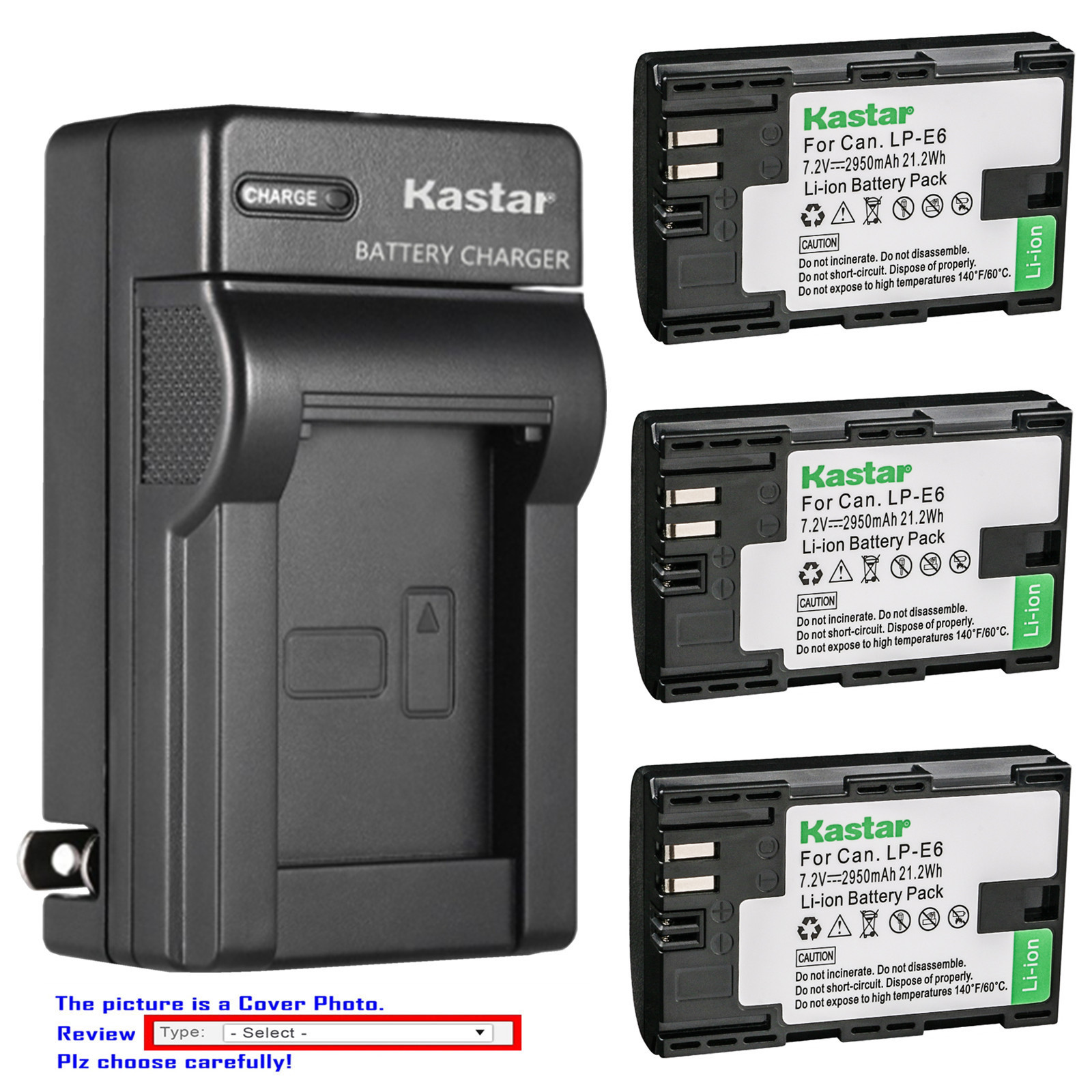 Kastar Battery AC Charger for Canon LP-E6 LP-E6N LC-E6 Canon EOS 60D Camera