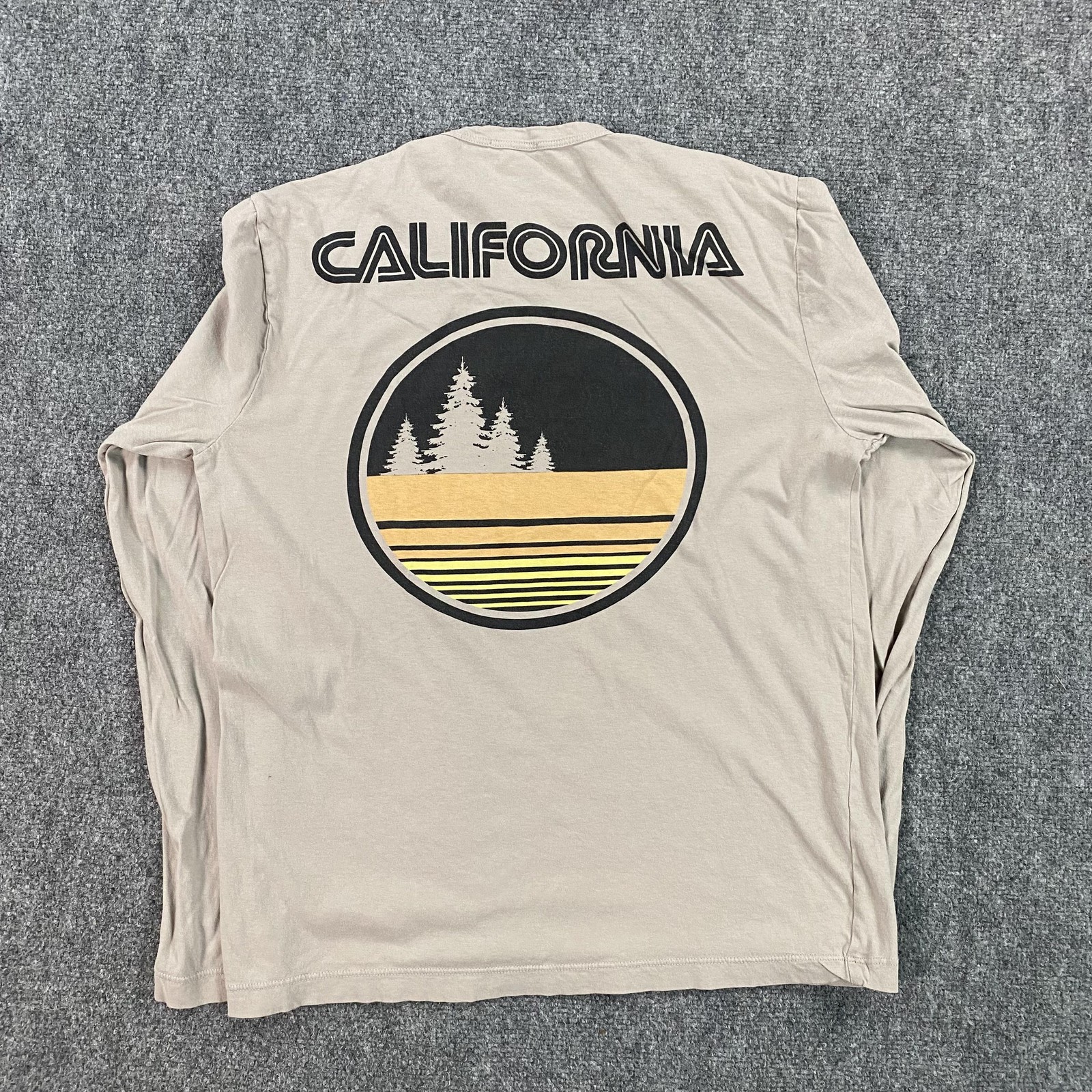 James Perse Shirt Mens Small Beige Long Sleeve California Graphic Made USA gallery