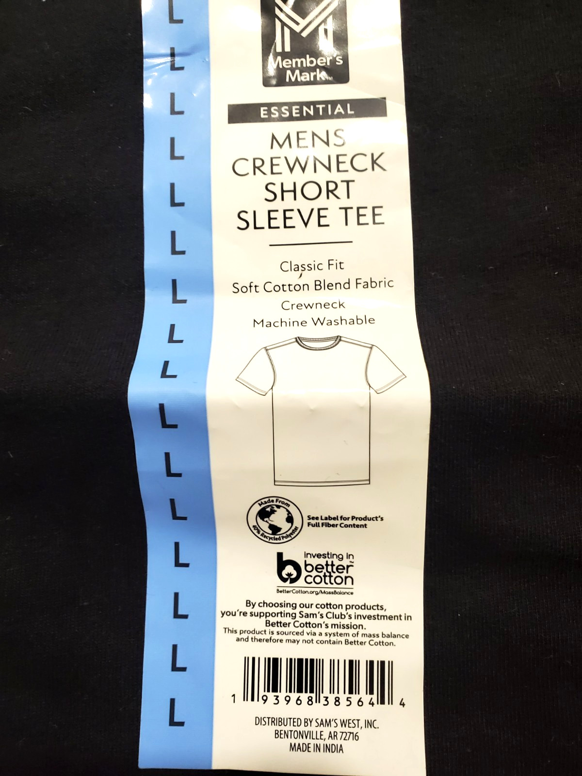 Member's Mark Men's Essential Crew Neck Short Sleeve Tee Large Black gallery