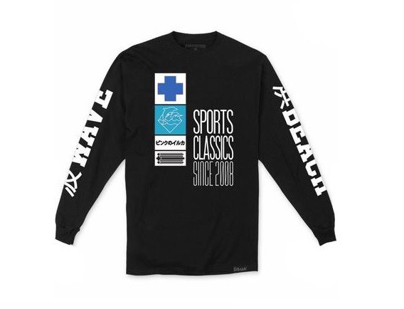 Pink Dolphin SPORTS CLASSIC L/S TEE Black Blue White Screenprint Men’s T-Shirt