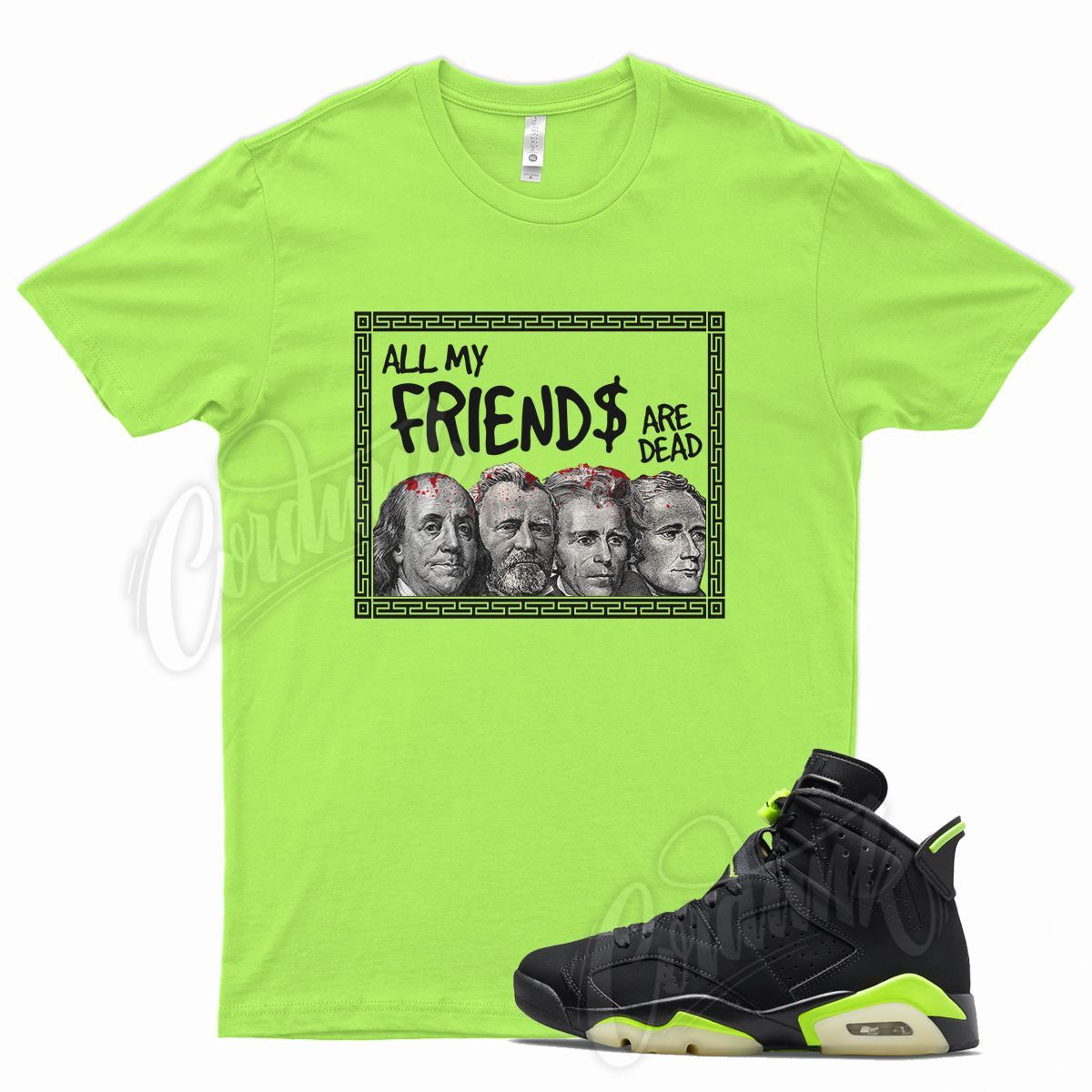 YR FRIENDS Shirt for J1 6 Electric Green Glow Dunkman Lime 350 18 Neon 4 3 gallery