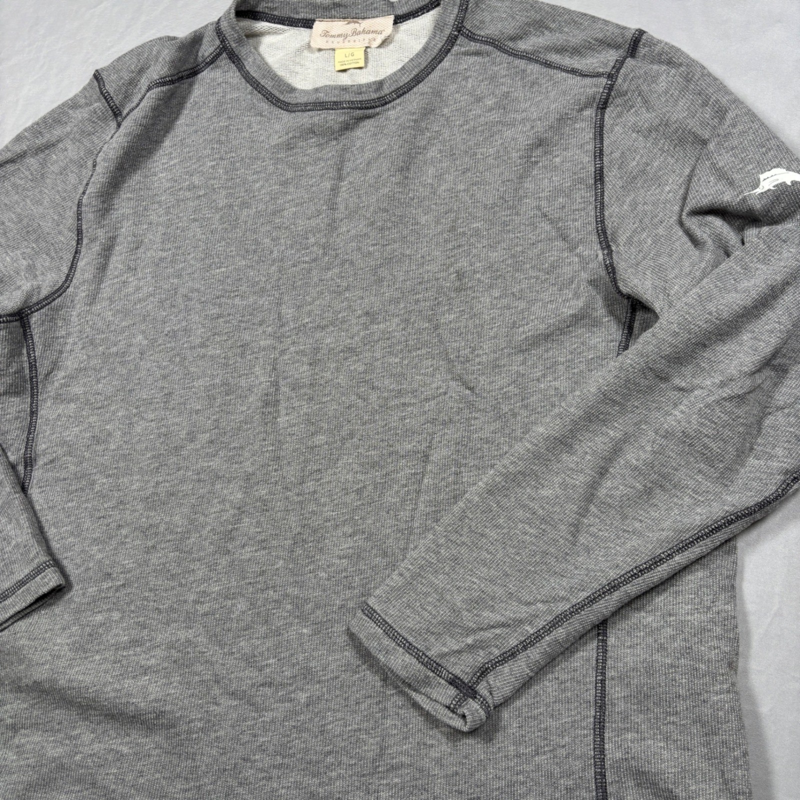 Tommy Bahama Reversible Shirt Mens Large Gray Waffle Knit Cotton Long Sleeve Tee gallery