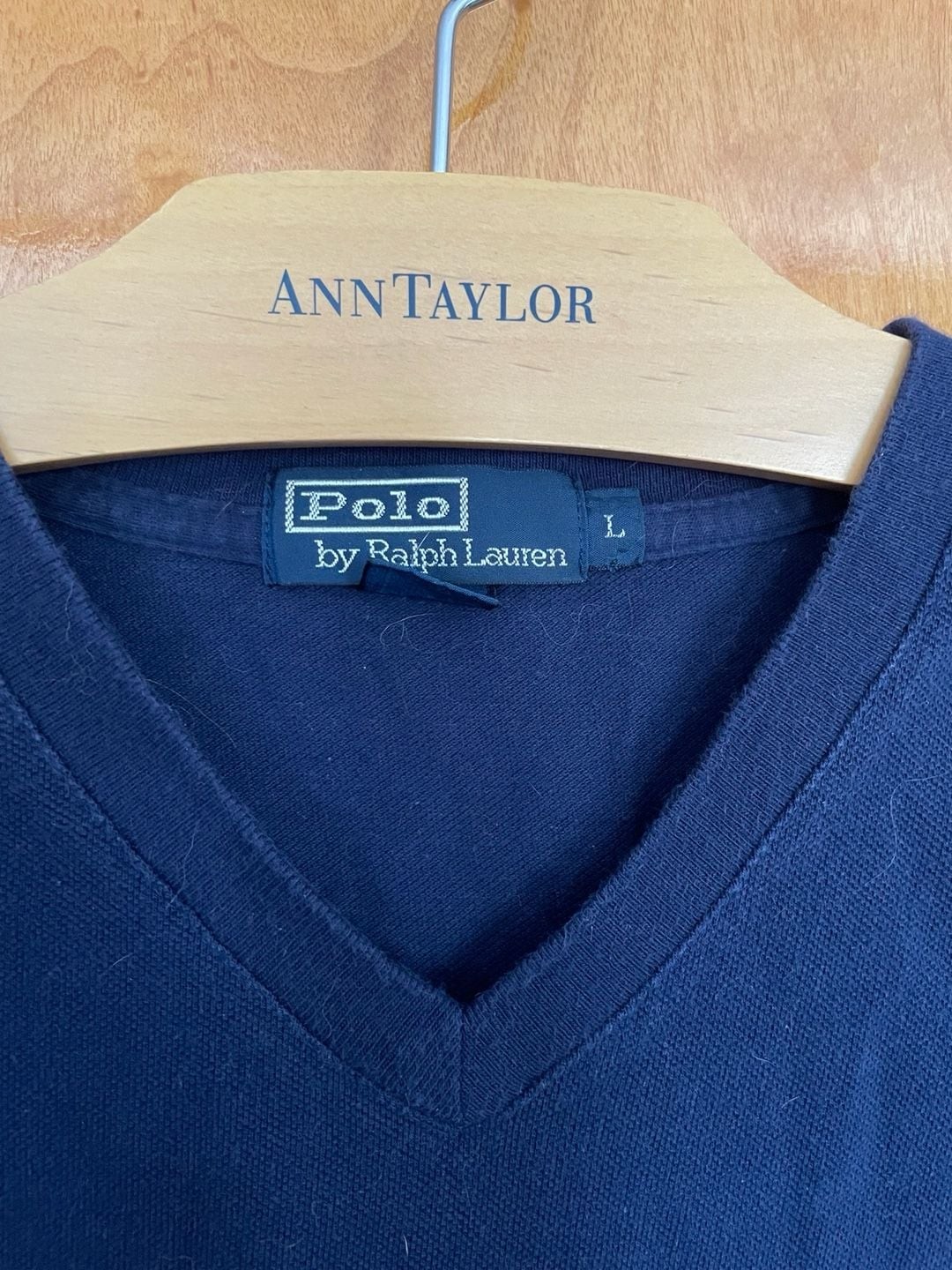 Vintage Polo Ralph Lauren Navy Blue V-Neck T-Shirt with Yellow and White Stripes gallery