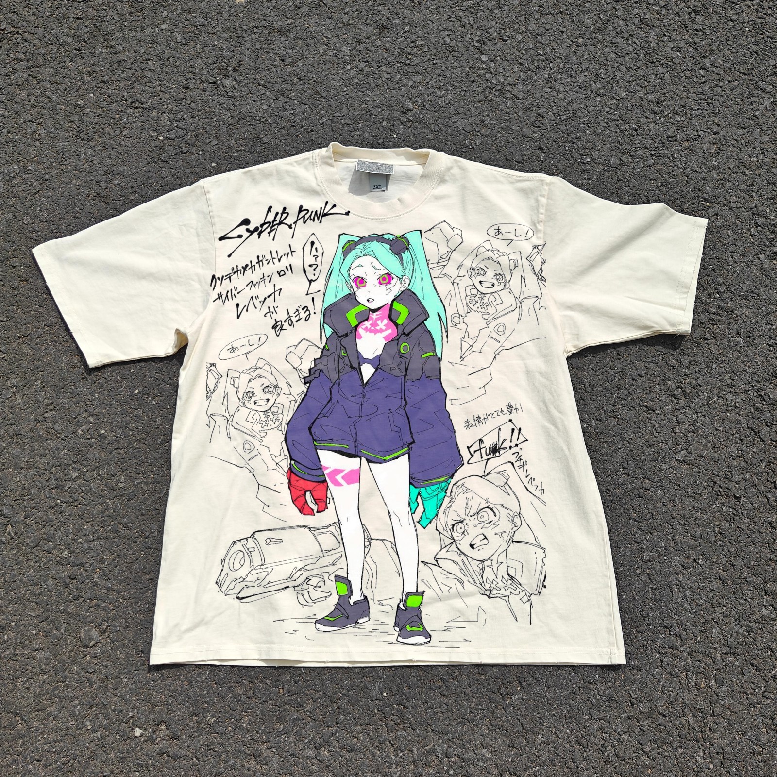 Cyberpunk Edgerunners Rebecca Distressed White Heavy Cotton T-Shirt 330gsm gallery