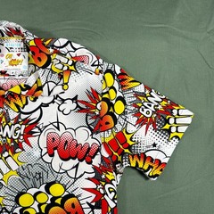 Oh Snap Drill Clothing Comic Pop Art Shirt Mens M Stretch Button Up Bang Pow