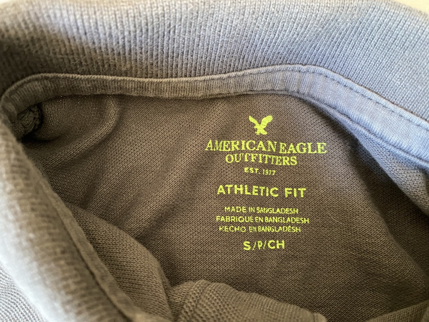 American Eagle Polo Shirt Men's Small Gray Lime Green Accent Athletic Fit Casual gallery