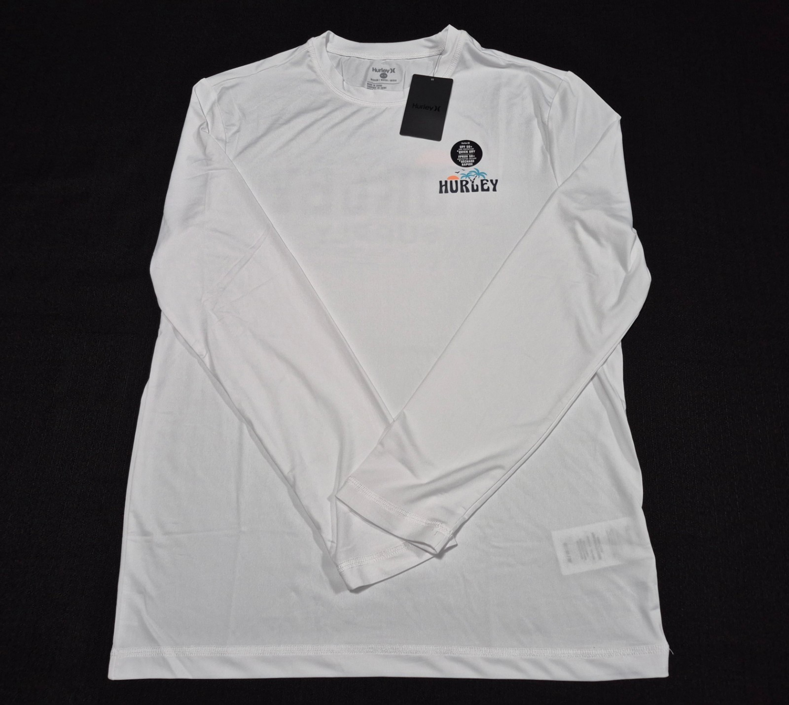Hurley Mens Double Palm LS Polyester Summer Sunshirt White SZ Medium gallery