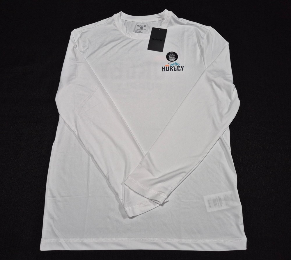 Hurley Mens Double Palm LS Polyester Summer Sunshirt White SZ Medium