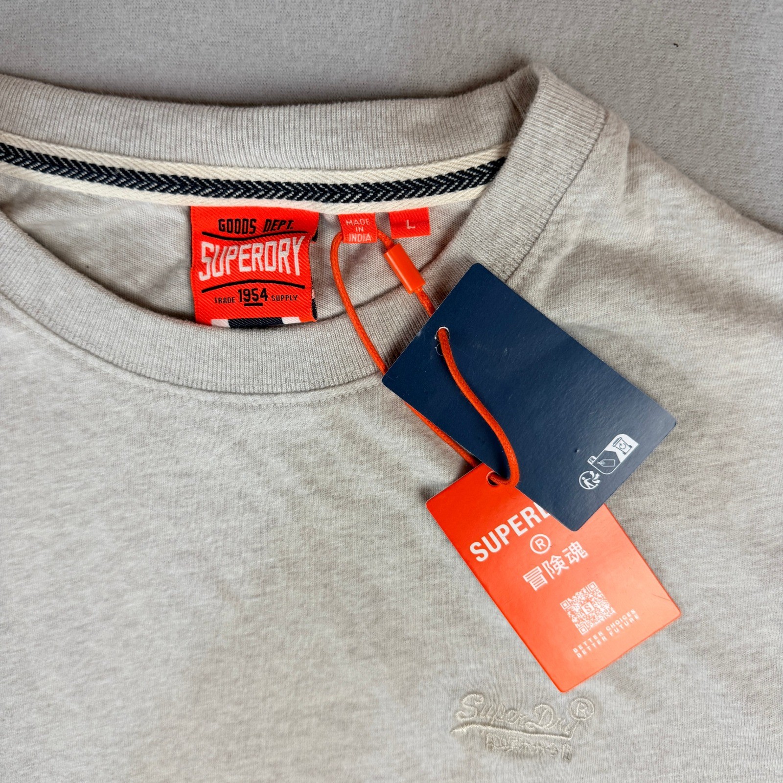Superdry Mens Grey Marl Embroidered Logo Cotton Crew Neck Soft T-Shirt Sz L gallery