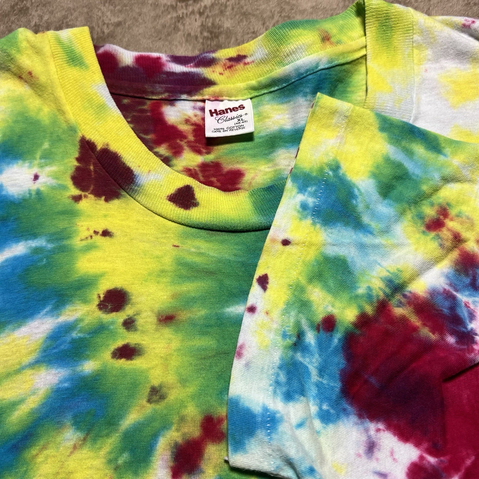 Vintage Hanes Single Stitch Tie Dye T Shirt Size XL Rainbow Swirl Blank 90s gallery